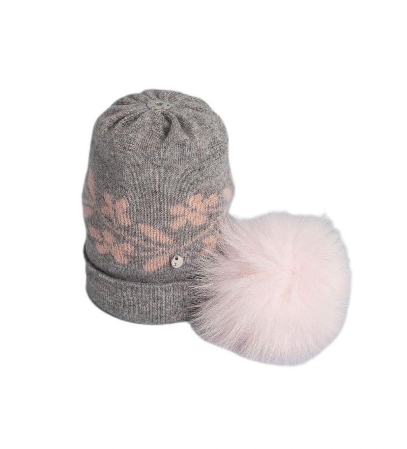 Cappello misto cashmere grigio e rosa Aletta
