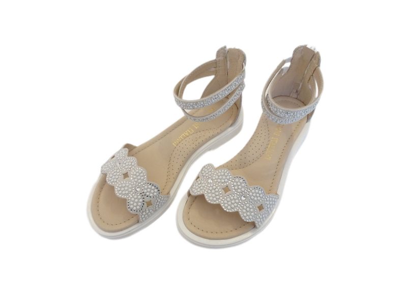 Sandali eleganti in pelle da bambina bianco ghiaccio