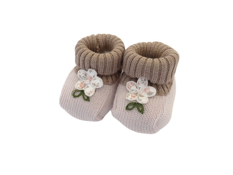 Babbucce neonata in lana con fiore Colori Chiari